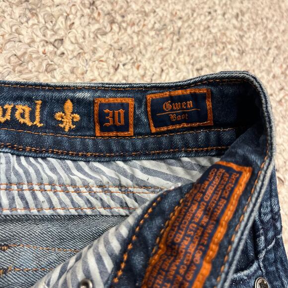 Rock Revival Gwen Boot Cut Jeans Sz 30 Dark Wash Denim Low Rise Retro - Picture 2 of 10
